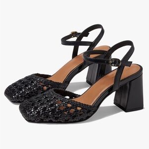 Seychelles Woven Leather Heeled Sandals Bali Black - Medium